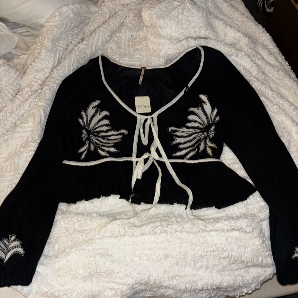Free People Black and White Floral Blouse